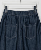 Rancho pleated denim banding midi skirt