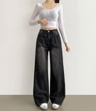 Cut V-Line Washing Vintage Wide Balloon Denim Pants