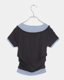 [Fake Layered] Ande Color Matching Shirring Layered Short Sleeve T-shirt