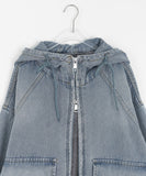 Yuyuni Two-Way Fleece Denim Over Hood Zip-up