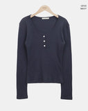 Ronil Punching Button U-Neck T-Shirt