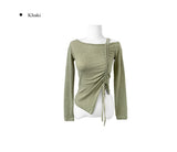 UN One-Off Shirring Unbalanced Knit T-shirt