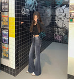 Hip Pad Back Pocket Embroidery Slim Bootcut Span Denim Pants