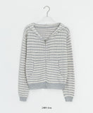 Yumehi Stripe Punching Hood Zip-Up Cardigan