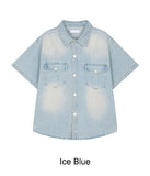 Salt Two-Pocket Washed Denim Short Sleeve Shirt