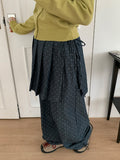 [BAONHAUS] Dendoru Ribbon Dot Raw Denim Pleats Wrap Skirt