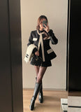 Emelded Color Matching Wool Jacket Skirt Set