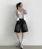 Loose Bermuda Thigh Cover Cooling Half Length Denim Shorts