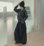 Heart Back Pocket Raw Non-fade Carpenter Balloon Wide Denim Pants