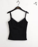 Prun Lace Button Ribbed V-Neck Sleeveless