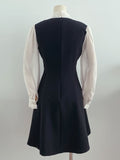 Ellebi Satin Tie Color Matching Flare Mini One Piece