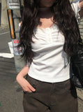 [Scarf set] Junku Lace Shirring Short Sleeve T-Shirt Set