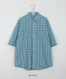 [unisex] Arima color pocket check over short sleeve shirt