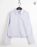 Eiteun Stripe Cotton Crop Long Sleeve Shirt