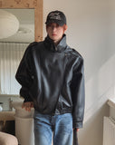 Zadon High-Neck Overs Fit Leather Jacket