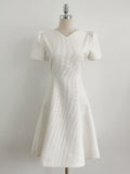 Ipu Heart Neck Puff Tweed Flare One Piece