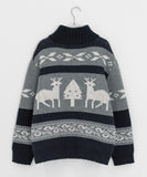 Hindel High Neck Cowichan Nordic Knit Zip-Up Cardigan