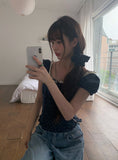 [Scrunchie set] Zans Dot Lace Puff Ribbon Blouse