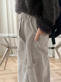 Kanji Work pocket Corduroy Banding Long Wide Pants