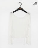 Eldi See-Through Ribbon Halter Strap Cropped Long-Sleeved T-Shirt