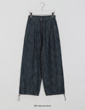 Mimku Pintuck String Summer Raw Wide Denim Pants