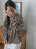 [BAONHAUS] Lumie Check Ribbon Blouse