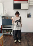 [unisex] Elisha Crack Washing Slit Wide Denim Pants