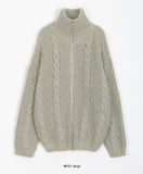 [unisex] Mercule mix color cable knit zip-up