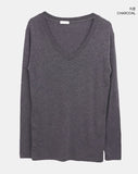Sheen Layered Shirring V-Neck Long Sleeve T-Shirt