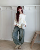 Verti Side Pintuck Balloon Denim Pants