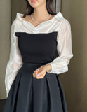 Tello Color Matching Knit Off-shoulder Shirt Blouse