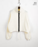 Elbi Wool Color Matching Ribbed String Knit Zip-Up