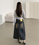 Color Matching Hem Banding Stripe Long Sleeve Knit
