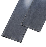 grid washed denim pants