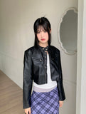 Bottle Biker Pocket Cropped Leather Jacket