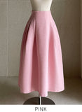 Blanc Tweed Pin-Tuck Flared Long Skirt
