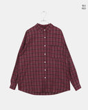 Mutt check pattern collar pocket oversized long-sleeved shirt