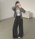 Wool Pin Tuck Button Adjust Wide Slacks