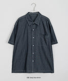 [unisex] Heiko Stitch Pocket Denim Over Short Sleeve Shirt