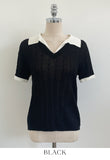 Rael Cable Color Matching Open Collar Knit