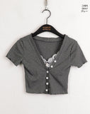 Catal all-in-one lace V-neck cropped short sleeve cardigan