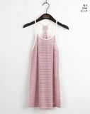 Flu bohemian net striped see-through halter sleeveless mini one piece
