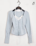 Frka lace string sleeveless brushed long sleeve T-shirt