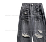Hidden String Embo Coated Oil Denim Pants