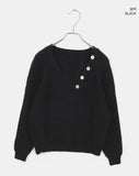 [Muffler SET] Seon Muffler Two-Way Button V-Neck Knit
