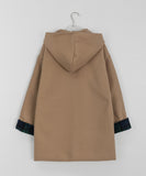 Tikoy check color matching duffel quilted hood wool half coat