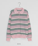 Meddent Button Stripe Collar Knit