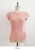 Dare Boat Neck Ribbed Cap Sleeve Knit(Belt Set)