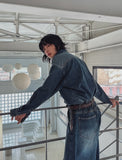 Kusi back band balloon denim pants