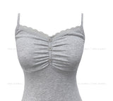 Roel Shirring Button Lace Cap Sleeveless